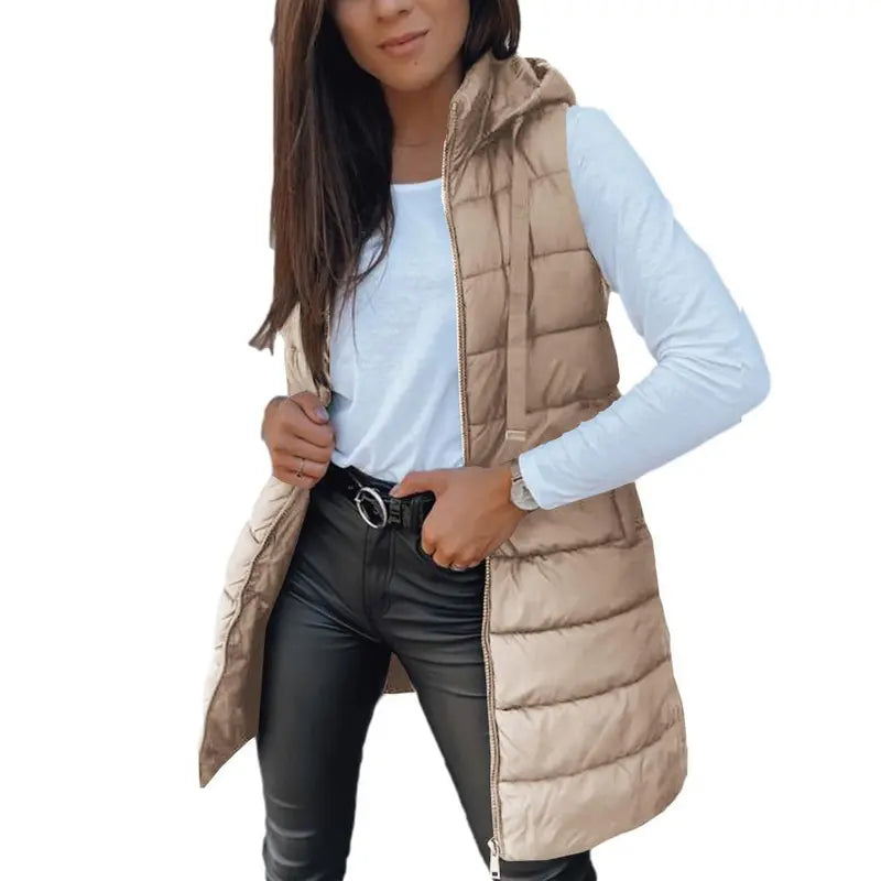 Women'S Puffer Vest Casual Zip up Quilted Padded Vest Hooded Sleeveless down Jacket Winter Warm Outerwear Coat