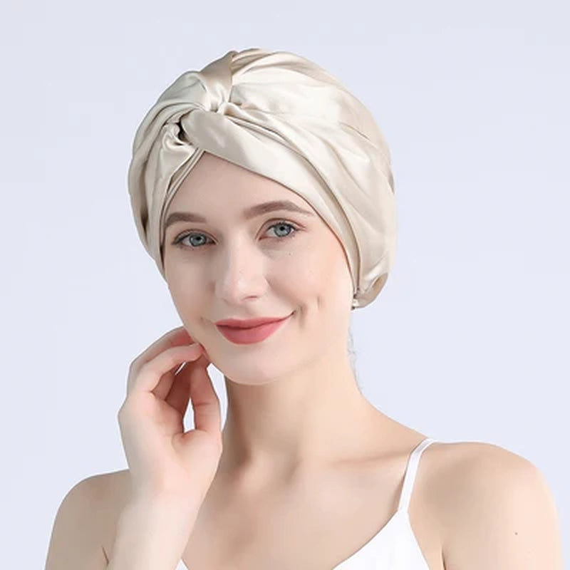 100 Mulberry Silk Turban Bonnets for Women Twisted Sleeping Night Cap 19 Momme Pure Silk Hair Wrap Cap for Curly Ladies Headwrap