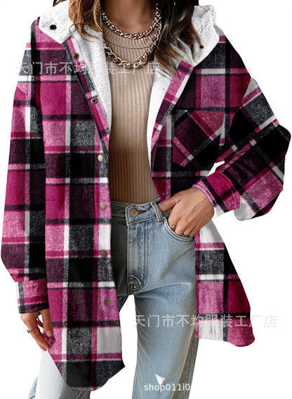 New Checkered Pocket Button Women'S Jacket Coats Autumn Winter Casual Long Sleeved Lapel Comfortable Warm Thicken Coat Woman