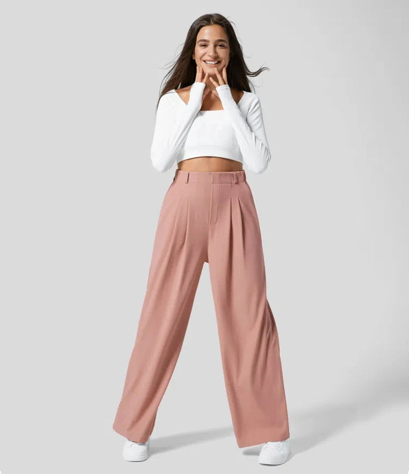 Women'S Trousers Plaid Slimming Wide-Leg Pants with Pockets High-Waisted Women'S Casual Slimming Wide-Leg Pants