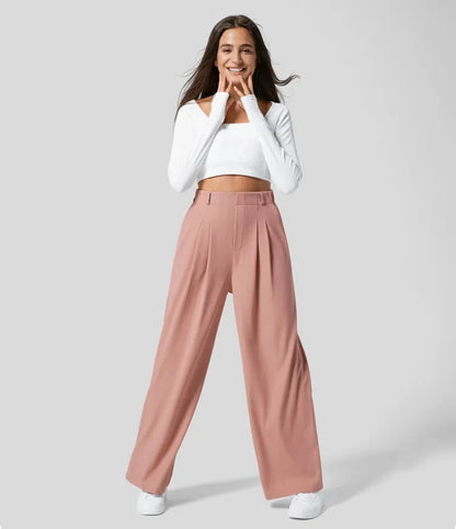 Women'S Trousers Plaid Slimming Wide-Leg Pants with Pockets High-Waisted Women'S Casual Slimming Wide-Leg Pants