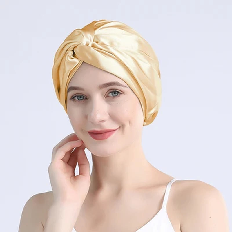 100 Mulberry Silk Turban Bonnets for Women Twisted Sleeping Night Cap 19 Momme Pure Silk Hair Wrap Cap for Curly Ladies Headwrap