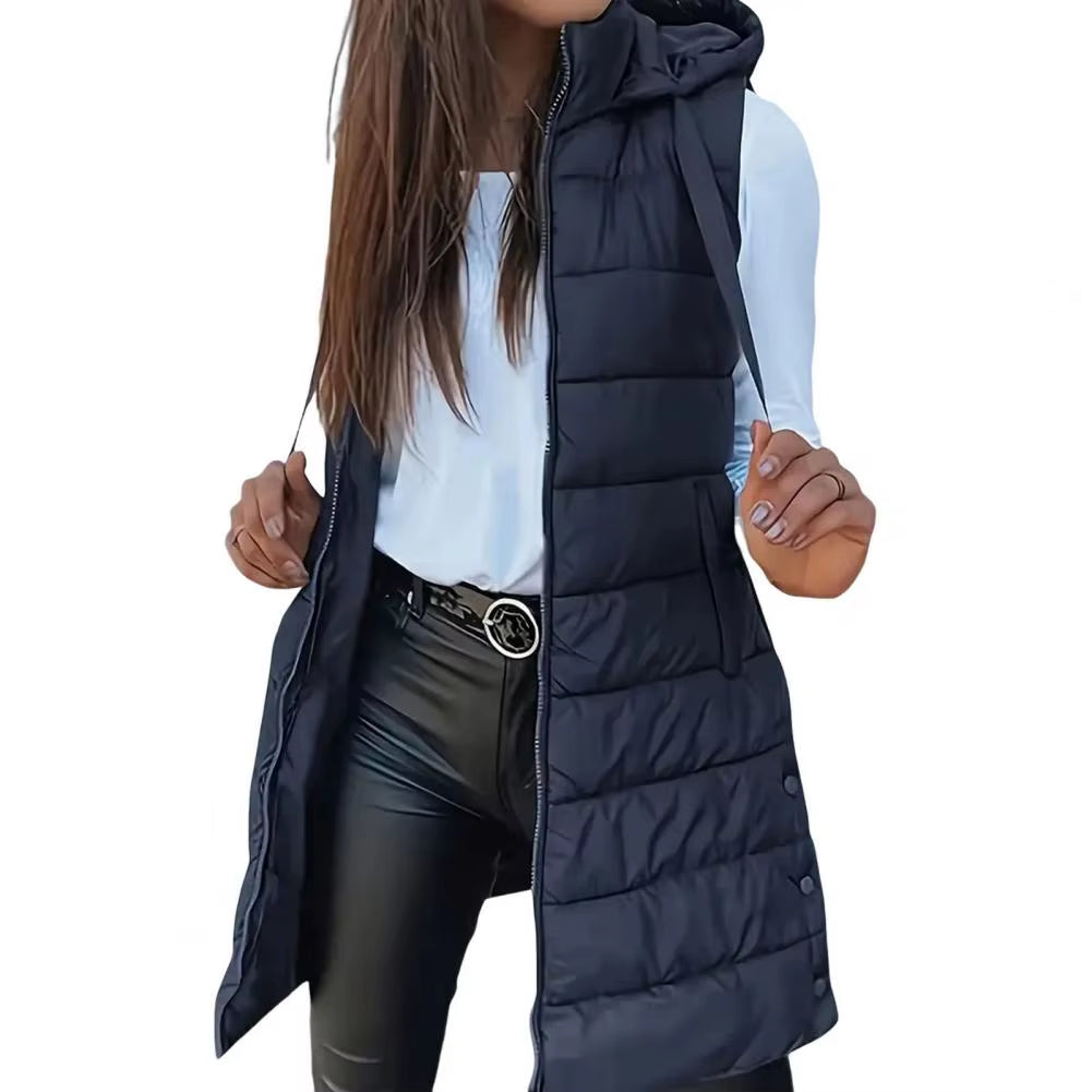 Women'S Puffer Vest Casual Zip up Quilted Padded Vest Hooded Sleeveless down Jacket Winter Warm Outerwear Coat