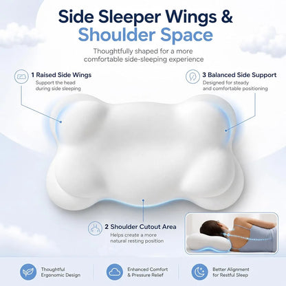 Cloud Pillow Cozy Sleep Pillow, Ergonomic Memory Foam Cervical Support Pillow for Side, Sleepers with Breathable Washable Cover