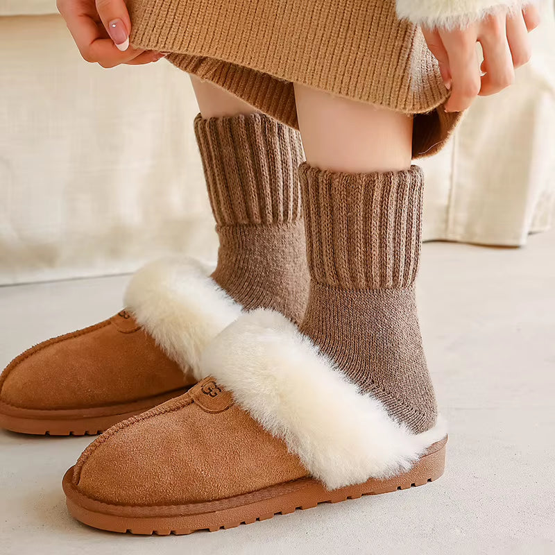 Women'S Winter Crew Socks | Thick Terry & Fleece Lined | Warm Snow Socks in Melange Colors