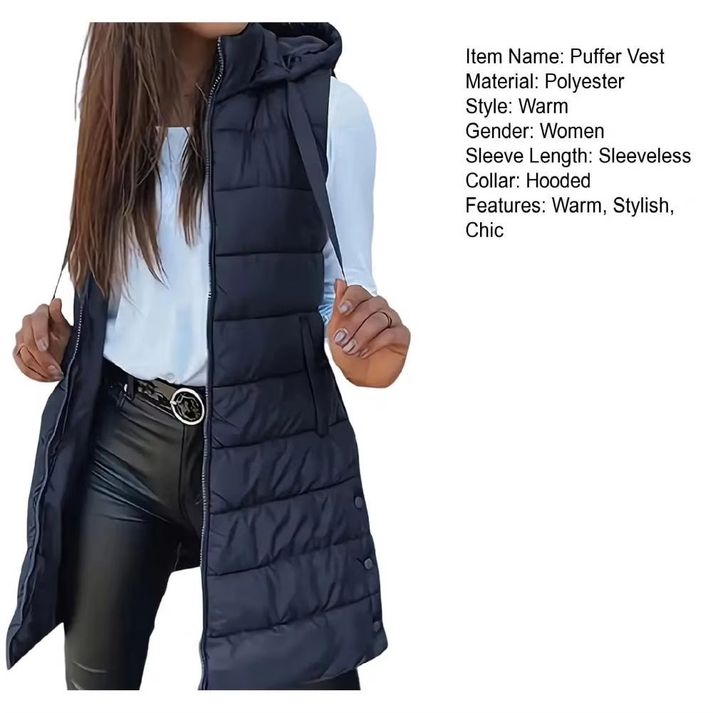 Women'S Puffer Vest Casual Zip up Quilted Padded Vest Hooded Sleeveless down Jacket Winter Warm Outerwear Coat