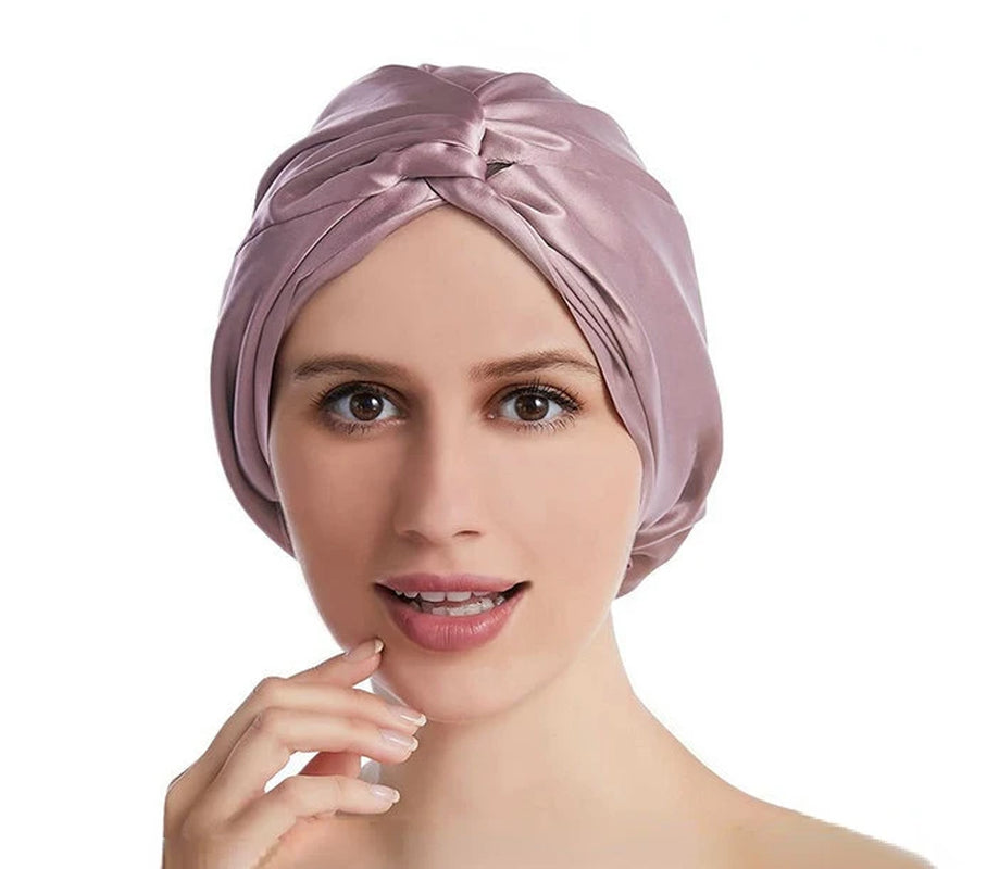 100 Mulberry Silk Turban Bonnets for Women Twisted Sleeping Night Cap 19 Momme Pure Silk Hair Wrap Cap for Curly Ladies Headwrap