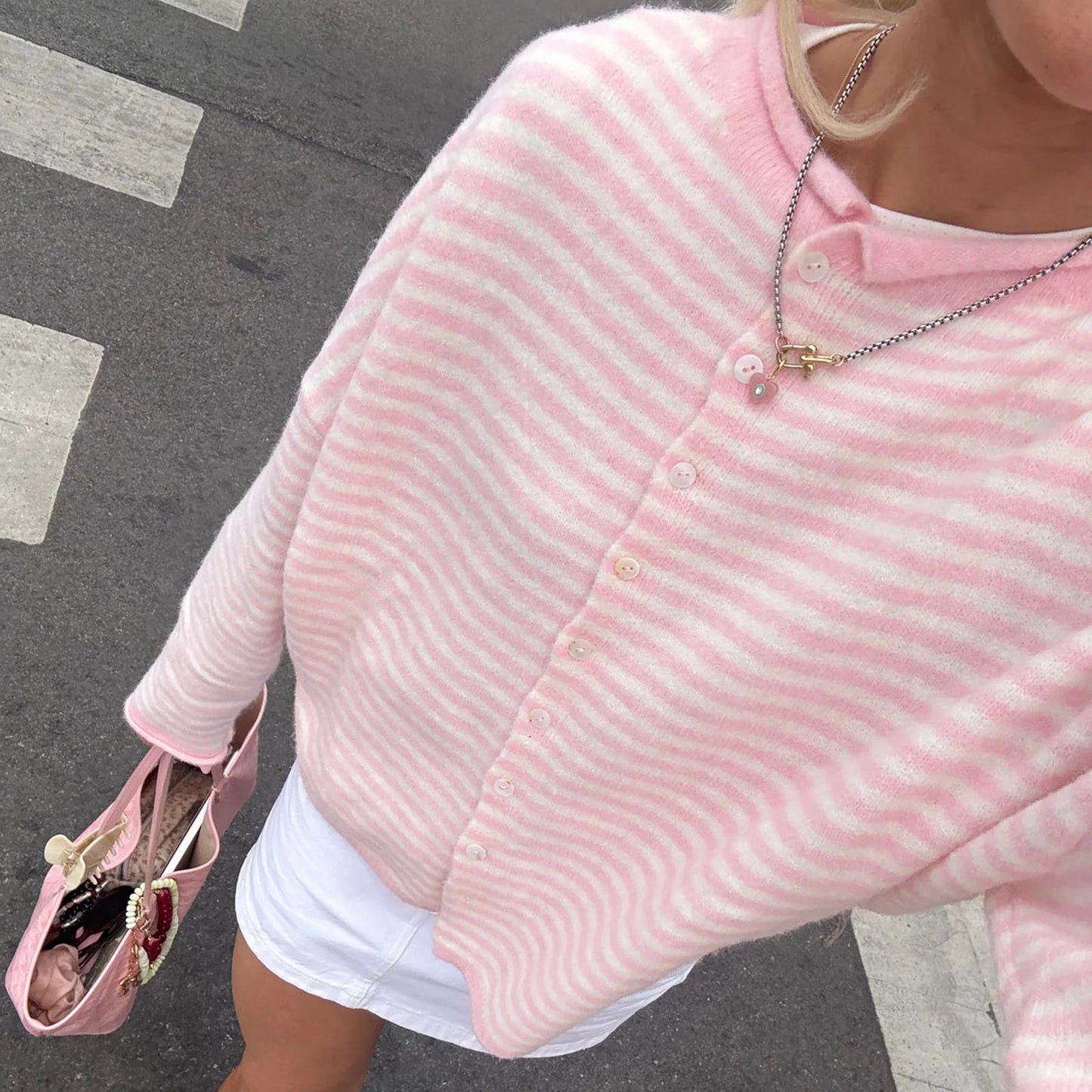 Casual Loose Cardigan for Women Autumn Long Sleeve Knitwear Y2K Outerwears Women'S Fashion Stripes Sweater Female Top