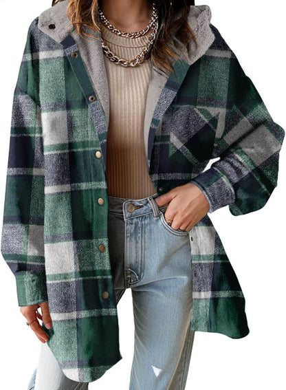 New Checkered Pocket Button Women'S Jacket Coats Autumn Winter Casual Long Sleeved Lapel Comfortable Warm Thicken Coat Woman