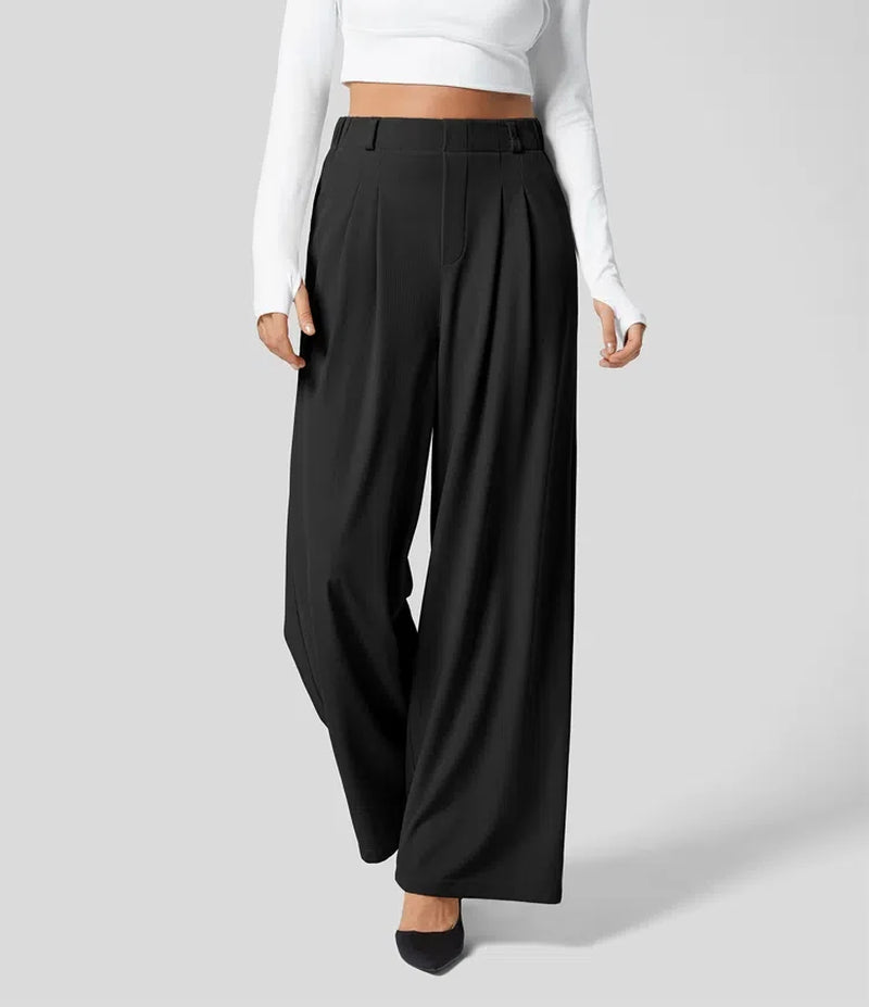 Women'S Trousers Plaid Slimming Wide-Leg Pants with Pockets High-Waisted Women'S Casual Slimming Wide-Leg Pants