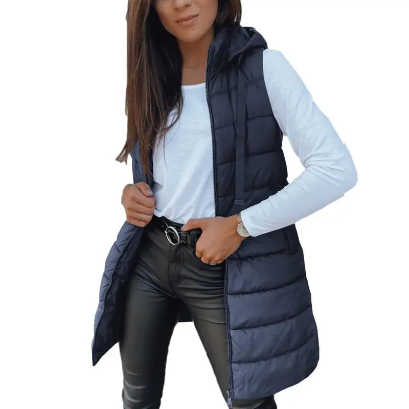 Women'S Puffer Vest Casual Zip up Quilted Padded Vest Hooded Sleeveless down Jacket Winter Warm Outerwear Coat