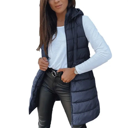 Women'S Puffer Vest Casual Zip up Quilted Padded Vest Hooded Sleeveless down Jacket Winter Warm Outerwear Coat