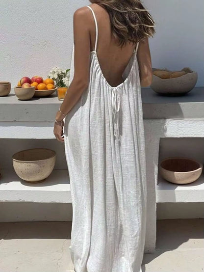 2026 New European & American Cross‑Border Women’S Wear, Solid Color Loose Casual Versatile Slip Backless Maxi Dress