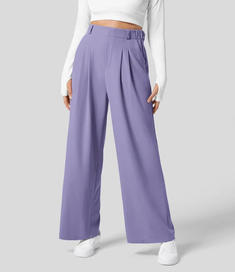 Women'S Trousers Plaid Slimming Wide-Leg Pants with Pockets High-Waisted Women'S Casual Slimming Wide-Leg Pants