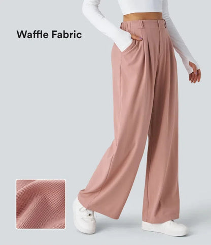 Women'S Trousers Plaid Slimming Wide-Leg Pants with Pockets High-Waisted Women'S Casual Slimming Wide-Leg Pants