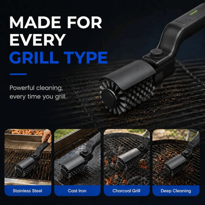 Electric Grill Brush 2 in 1 Cordless Rechargeable Grill Cleaning Brush Stainless Steel Brush Head 3-Speed Power for BBQ Grates