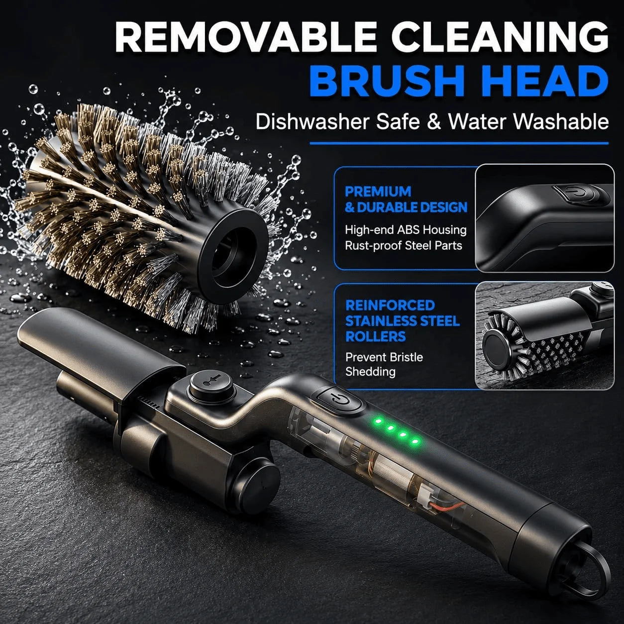 Electric Grill Brush 2 in 1 Cordless Rechargeable Grill Cleaning Brush Stainless Steel Brush Head 3-Speed Power for BBQ Grates