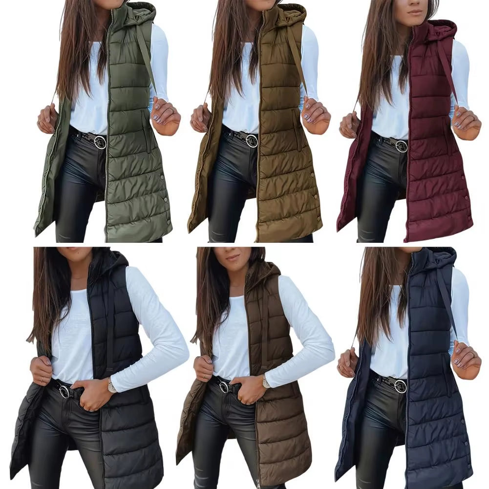 Women'S Puffer Vest Casual Zip up Quilted Padded Vest Hooded Sleeveless down Jacket Winter Warm Outerwear Coat