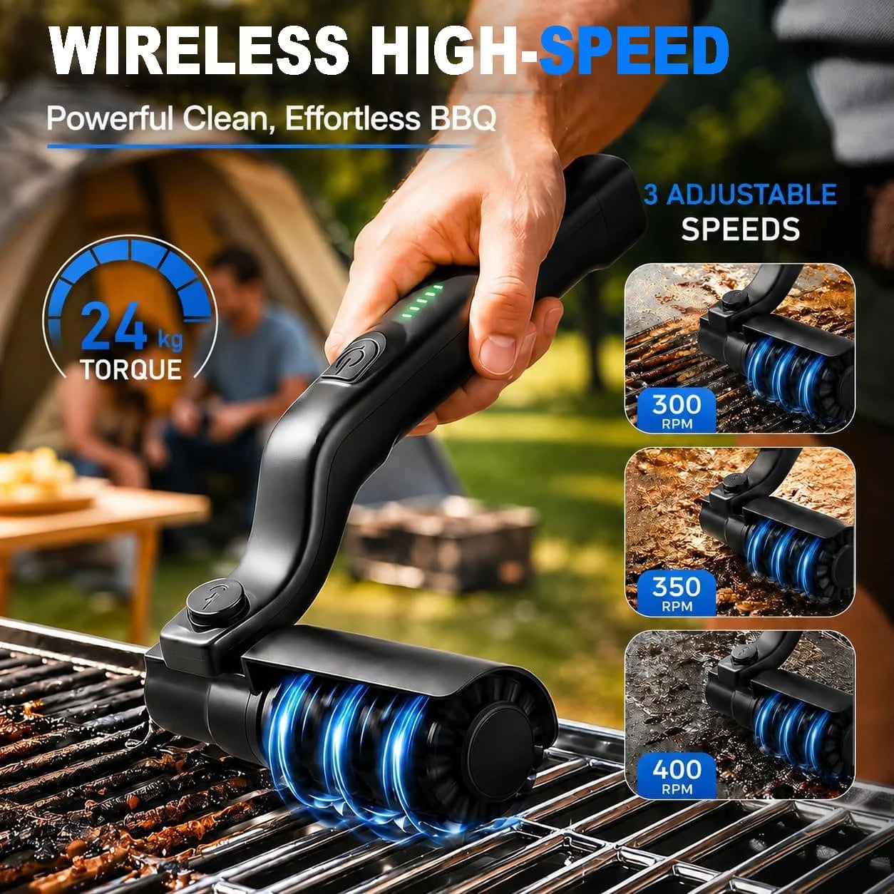 Electric Grill Brush 2 in 1 Cordless Rechargeable Grill Cleaning Brush Stainless Steel Brush Head 3-Speed Power for BBQ Grates
