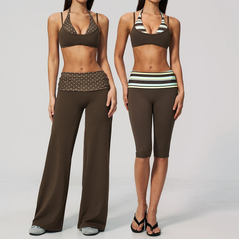 Yoga Set Polka Dot 2Pcs Athletic Wear Women Gym Clothes Sportswear Striped Yoga Outfits Fitness Suit Push up Workout Tracksuits