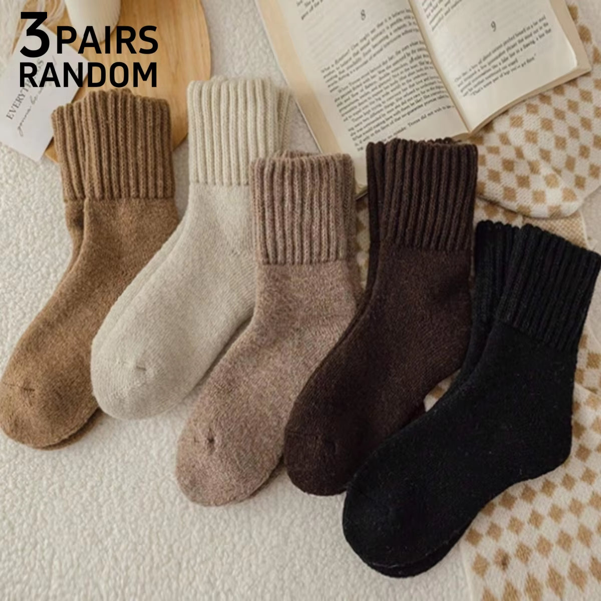 Women'S Winter Crew Socks | Thick Terry & Fleece Lined | Warm Snow Socks in Melange Colors