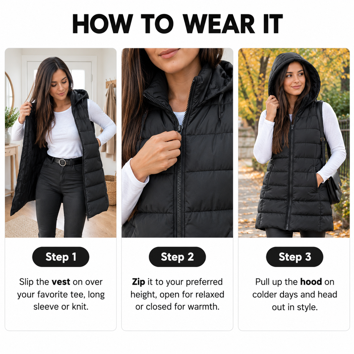 Women'S Puffer Vest Casual Zip up Quilted Padded Vest Hooded Sleeveless down Jacket Winter Warm Outerwear Coat