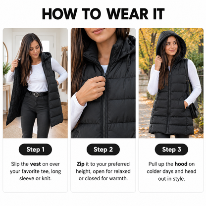 Women'S Puffer Vest Casual Zip up Quilted Padded Vest Hooded Sleeveless down Jacket Winter Warm Outerwear Coat
