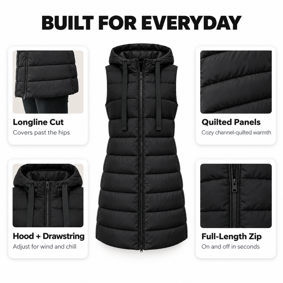 Women'S Puffer Vest Casual Zip up Quilted Padded Vest Hooded Sleeveless down Jacket Winter Warm Outerwear Coat